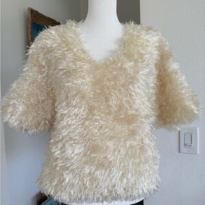 Vintage thick fluffy CREAM V neck sweater